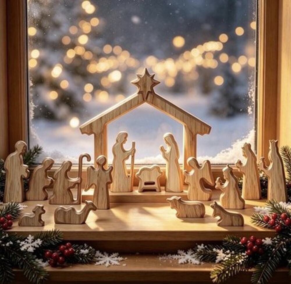 16pcs Wooden Nativity Scene Figurines - 16 PCS Christmas Nativity Sets